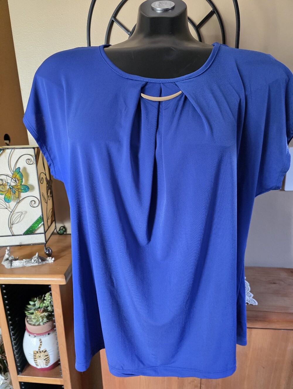 Erin Blair Women’s Royal Blue Short-Sleeve Floating Necklace Lightweight Top